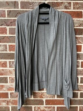 Gray Open-Front Draped Cardigan Sweater